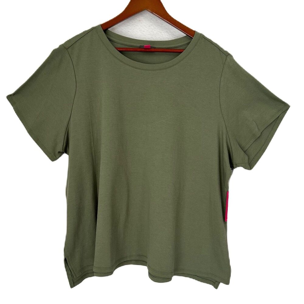 Vince Camuto Top Women 3X Green Crew T-Shirt Slits Cotton Blend Casual Comfy NWT
